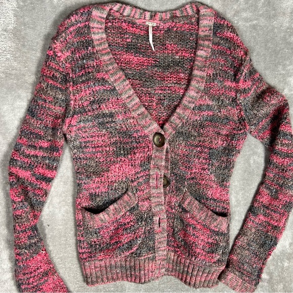 Free People Cardigan Womens Small Pink Chunky Knit Slouchy Wool Alpaca Whimsy - Picture 4 of 9
